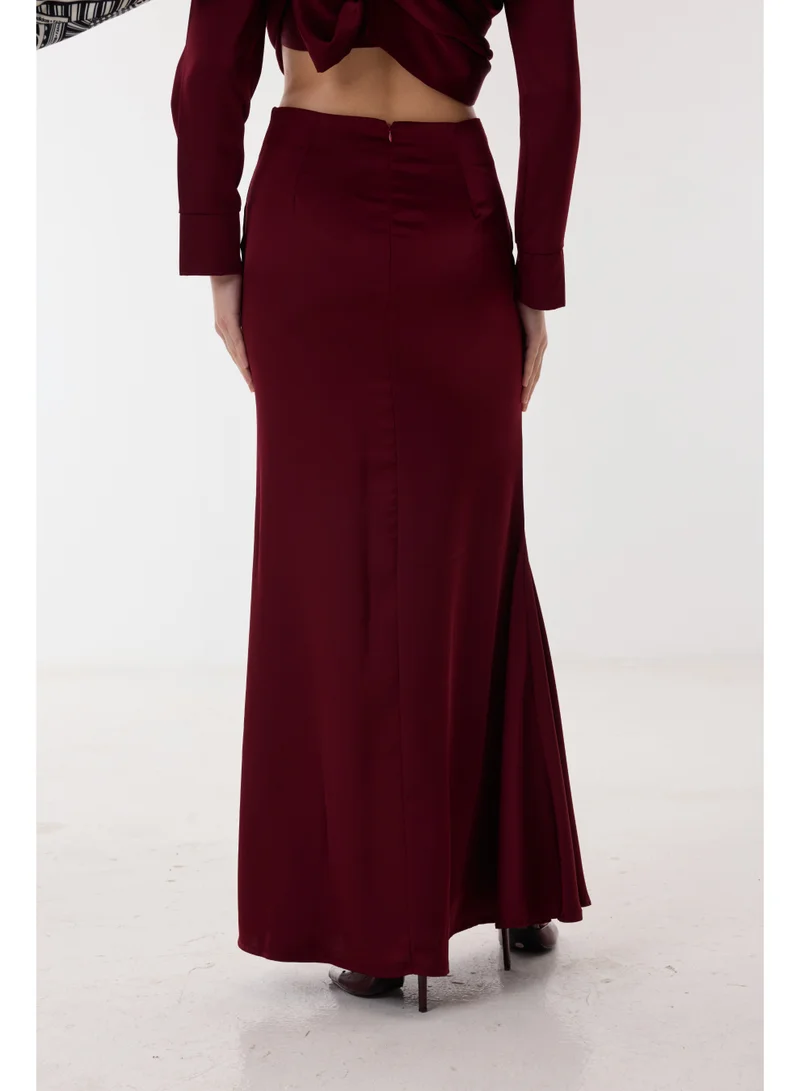 Ashita Fernandes  Poly Satin Structured Midi Skirt with Zip Closure – Wine for Women | Best Price UAE